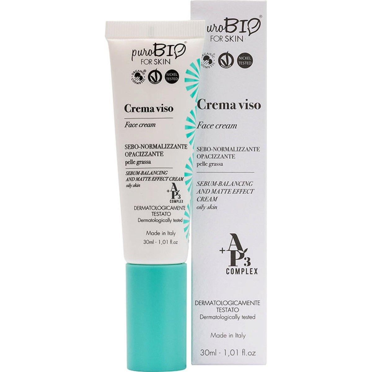 Purobio for SKIN AP3 Complex Crema Viso Sebo-normalizzante e Opacizzante Pelle Grassa, 30 ml